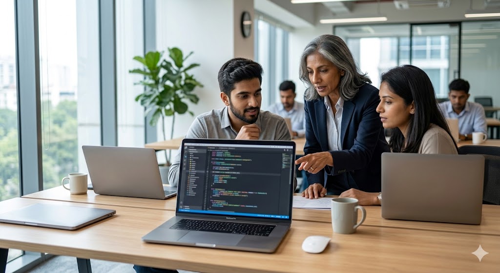 Developers collaborating on code